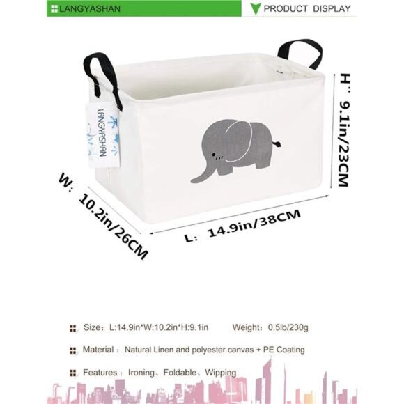Rectangular Storage Bin Collapse Canvas Fabric Cartoon Storage Basket - Picture 3 of 8